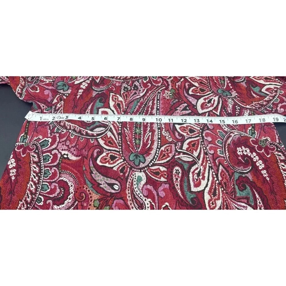 J‎ Jill Women’s Red Paisley Layered Chiffon Long Sleeve Blouse Top Sz XS